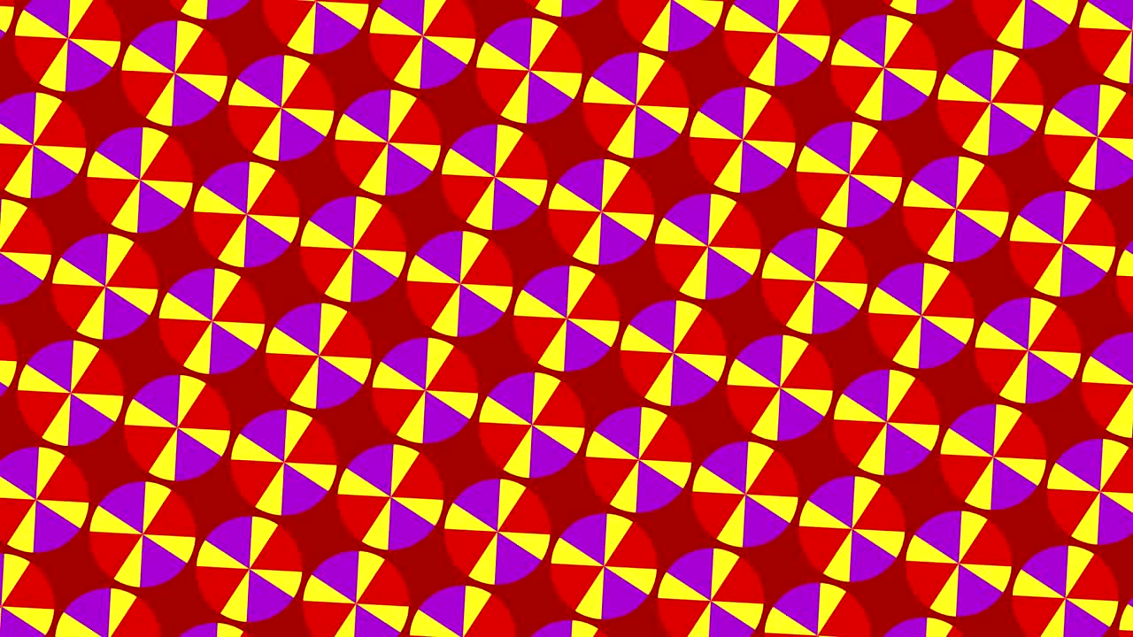 그것은 시계 방향으로 회전하면서 색을 빠르게 바꾸는 그래픽 패턴이며, 시계 방향을 반대로 회전하여 최면과 스트로보스코프 효과를 만니다.