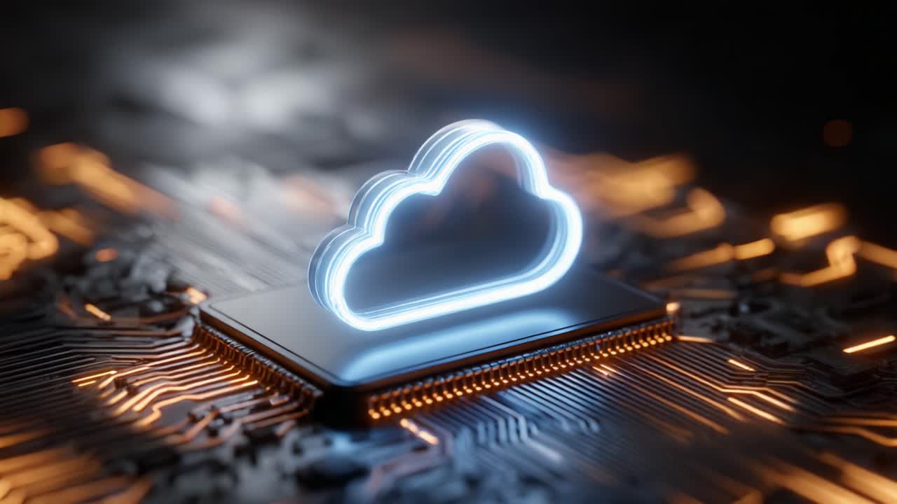 Illuminated Cloud Icon on Circuit Board: Exploring the Intersection of Technology and Cloud Computing in a Modern Digital Landscape