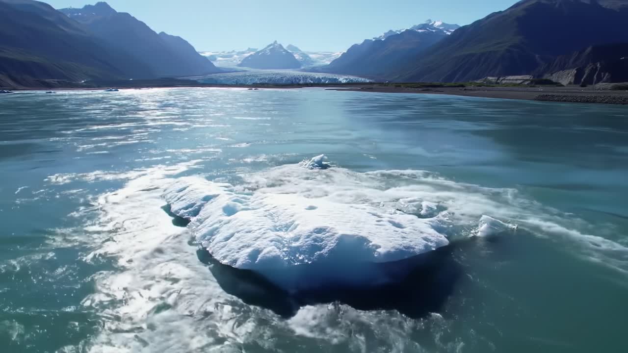 Majestic Iceberg Surrounded by Serene Waters: A Breathtaking View of Nature's Frozen Beauty and the Alpine Landscape Captured in a Crystal-Clear Scene