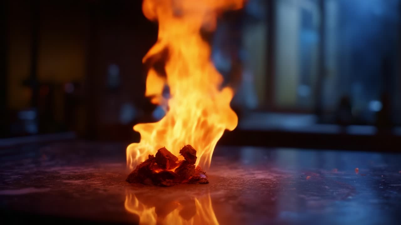 Flammes captivantes dansant autour d’un point focal ardent dans une ambiance d’intensité et d’euphorie, mettant en valeur la maîtrise artistique de la flamme et de la chaleur en mouvement