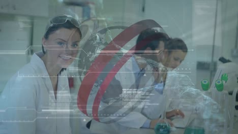 animación de redes, procesamiento de datos y globo sobre diversos científicos en el laboratorio
