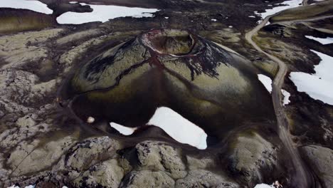 aerial view from stútur crater, an inactive volcano located in the icelandic highlands