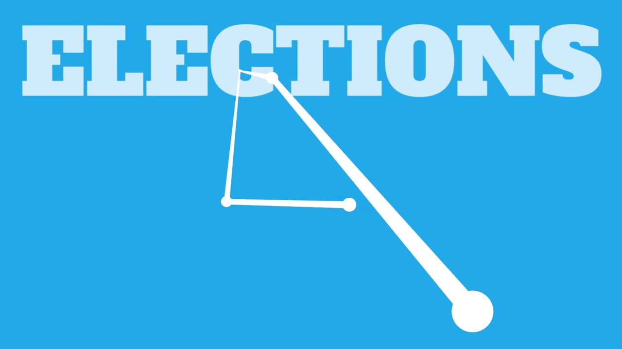 Animation of elections text over shapes on blue background