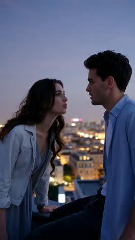 Couple on a rooftop at night