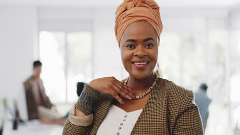 black woman, face and blowing kiss in office