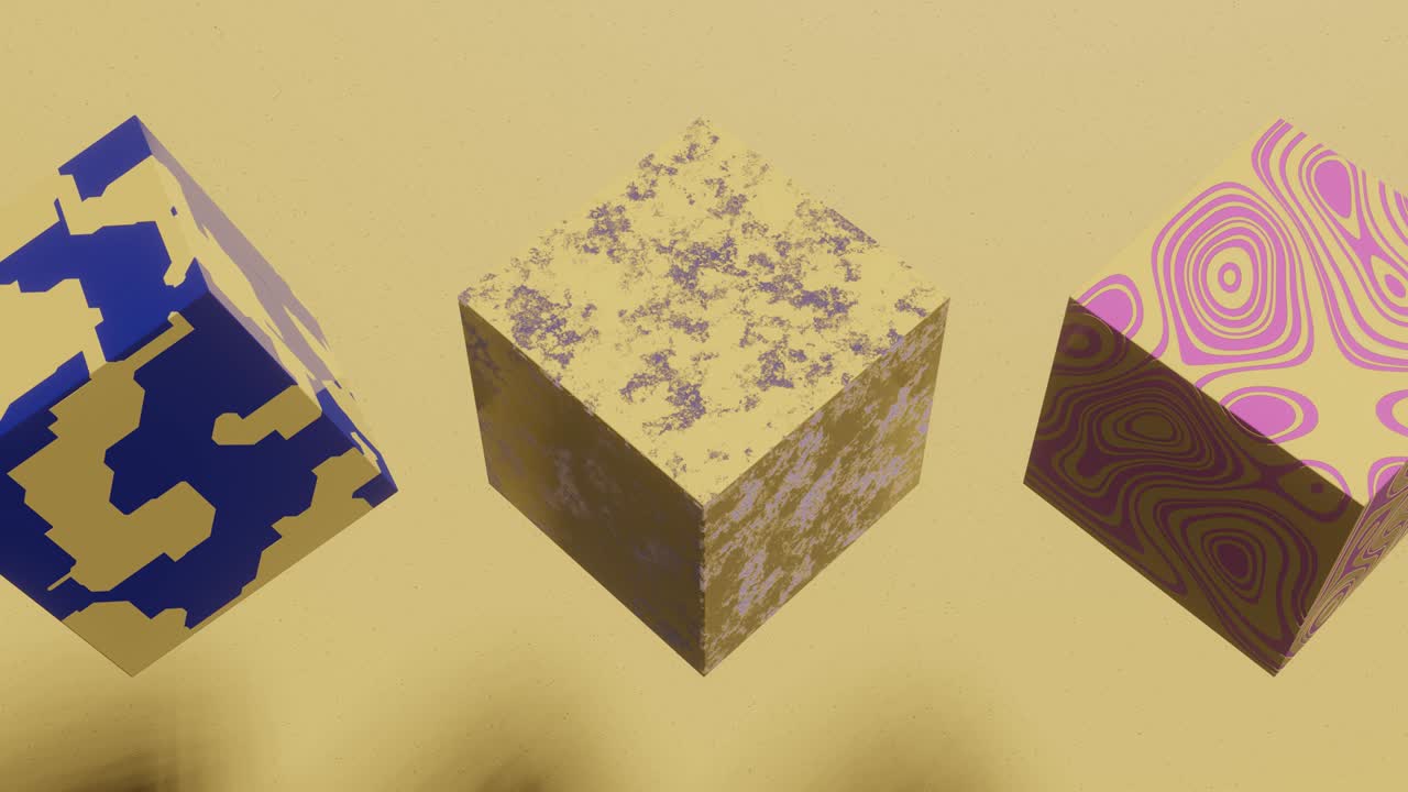 추상적인 패턴을 가진 다채로운 큐브, 원활한 루프, 3d 렌더링, 추상적인 애니메이션