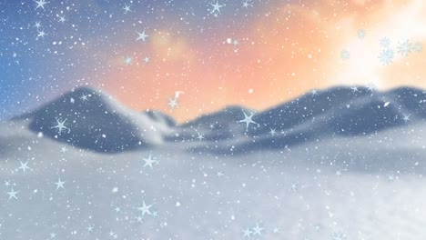 animation of snow falling over christmas winter scenery background