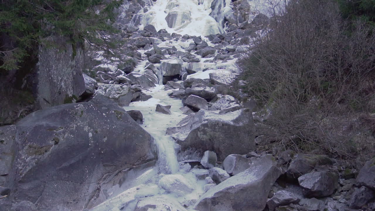 cascada helada inclinación de abajo hacia arriba hd 100 fps