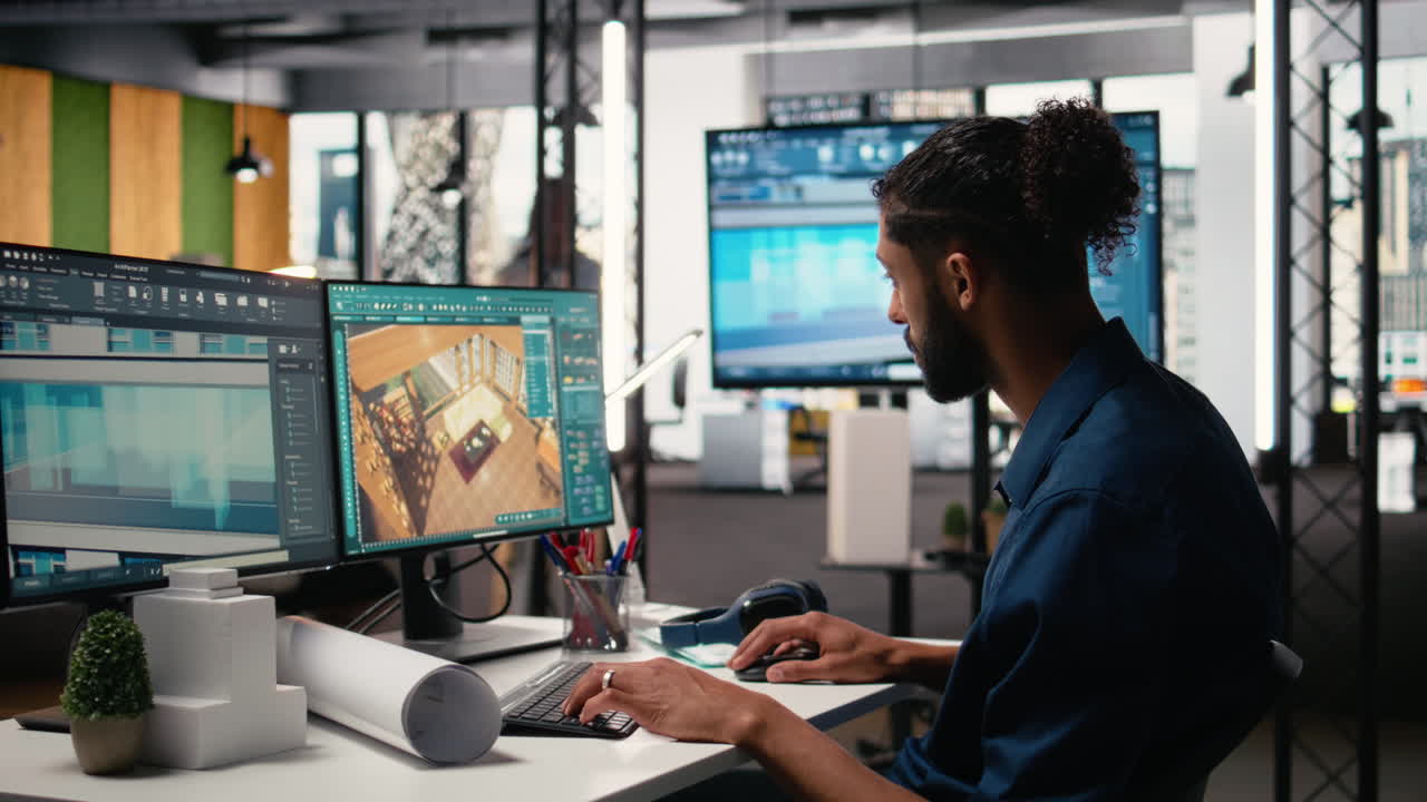 Middle eastern engineer finalizing interior design plans for a building