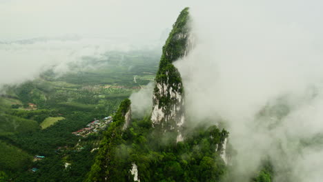 misty mountain peak aerial view