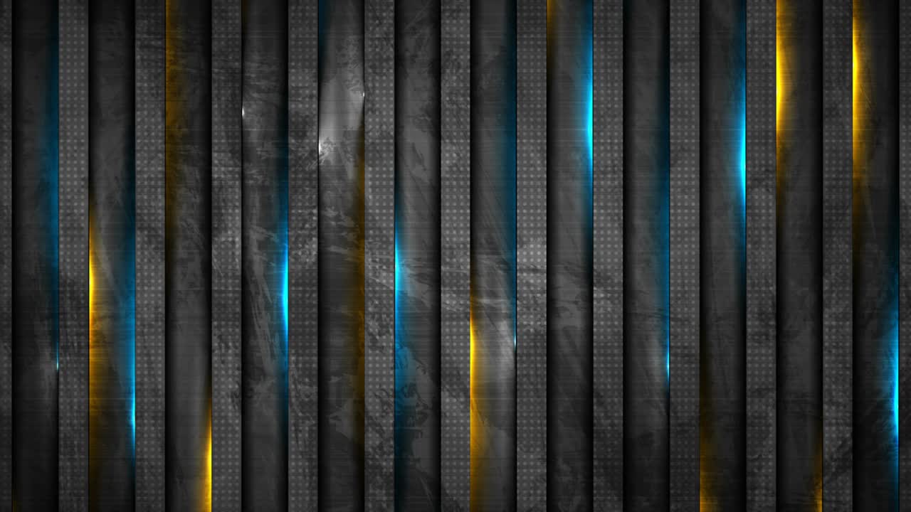 Abstract black stripes with blue orange neon glowing light video animation