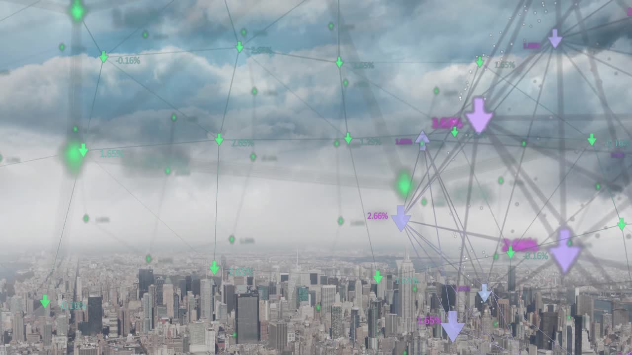 도시 풍경에 대한 연결 및 데이터 처리의 애니메이션