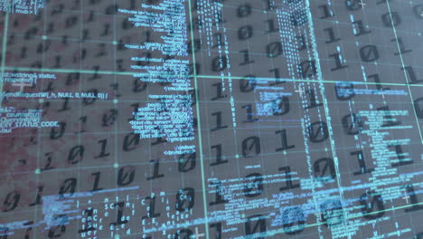 animation of data processing on blue background with binary code