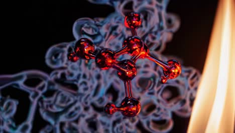 molecular structure with flame background