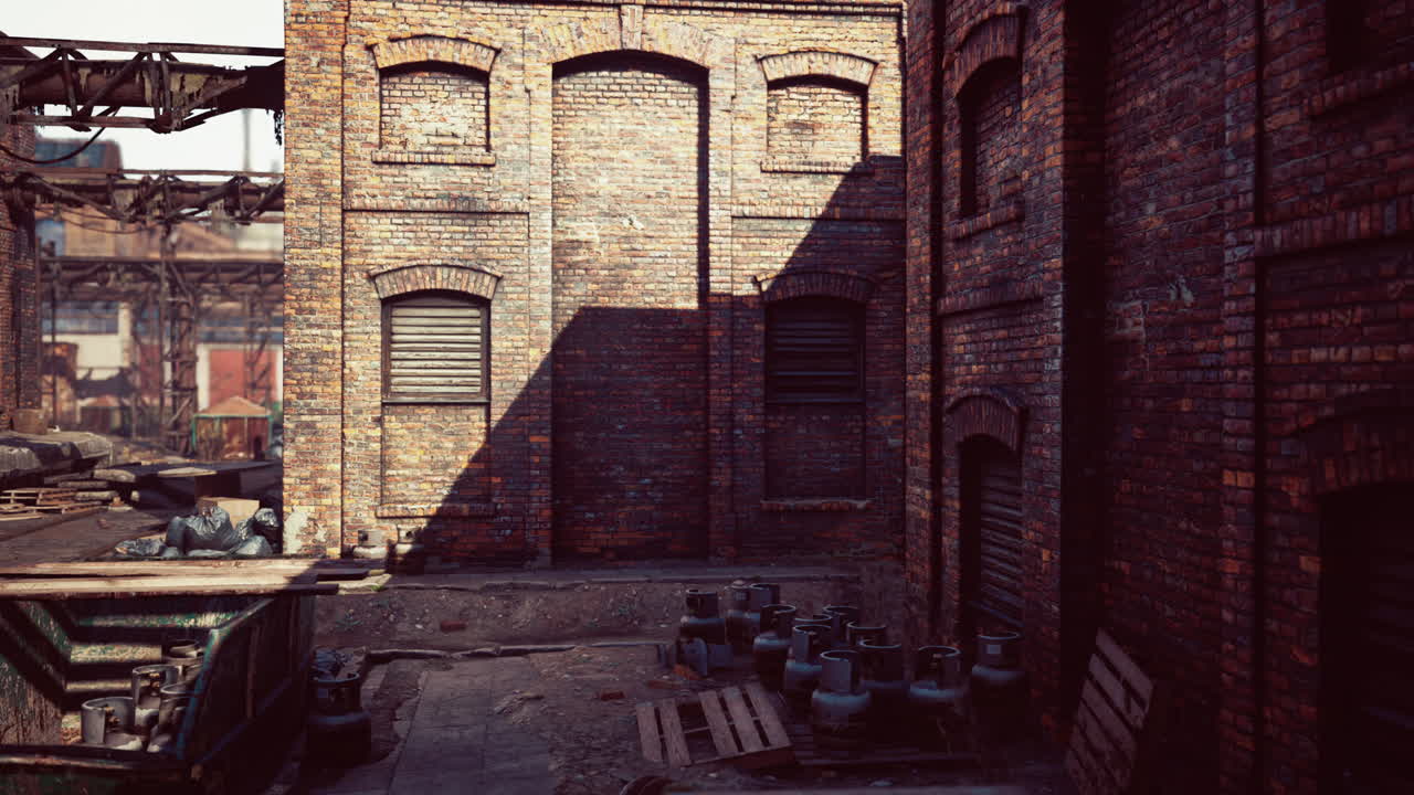 버려진 공업 건물에 판이 붙어있어요