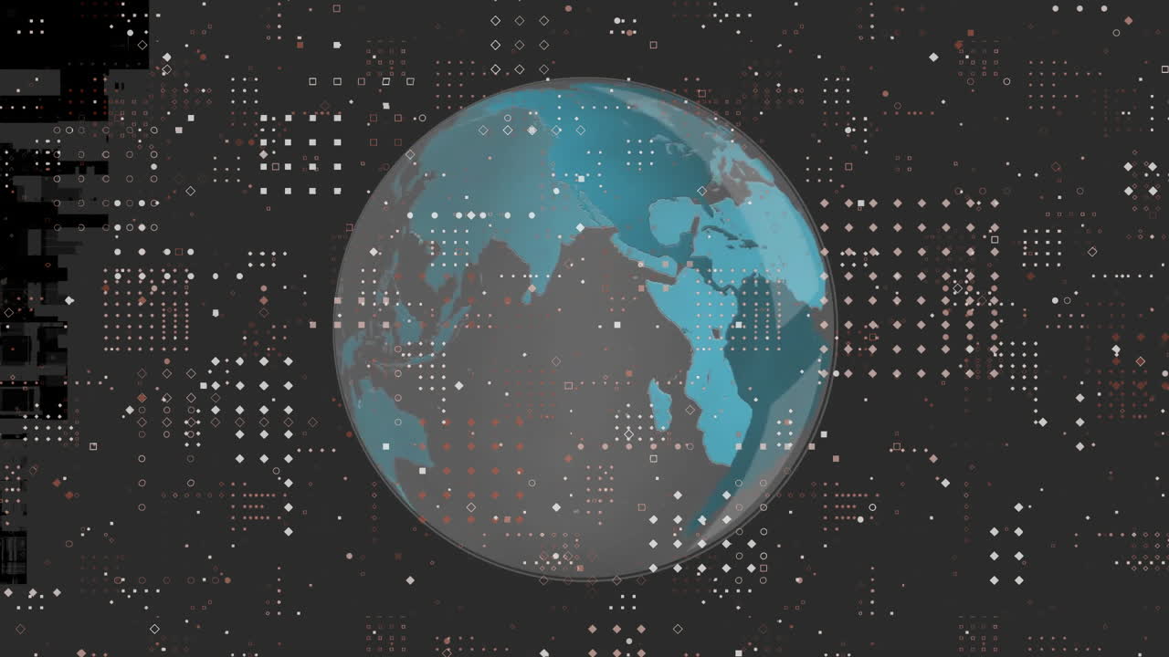 Animation of white spots moving over spinning globe
