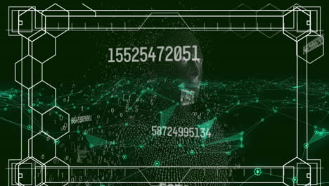 Animation of changing numbers over interface with data processing against plexus networks