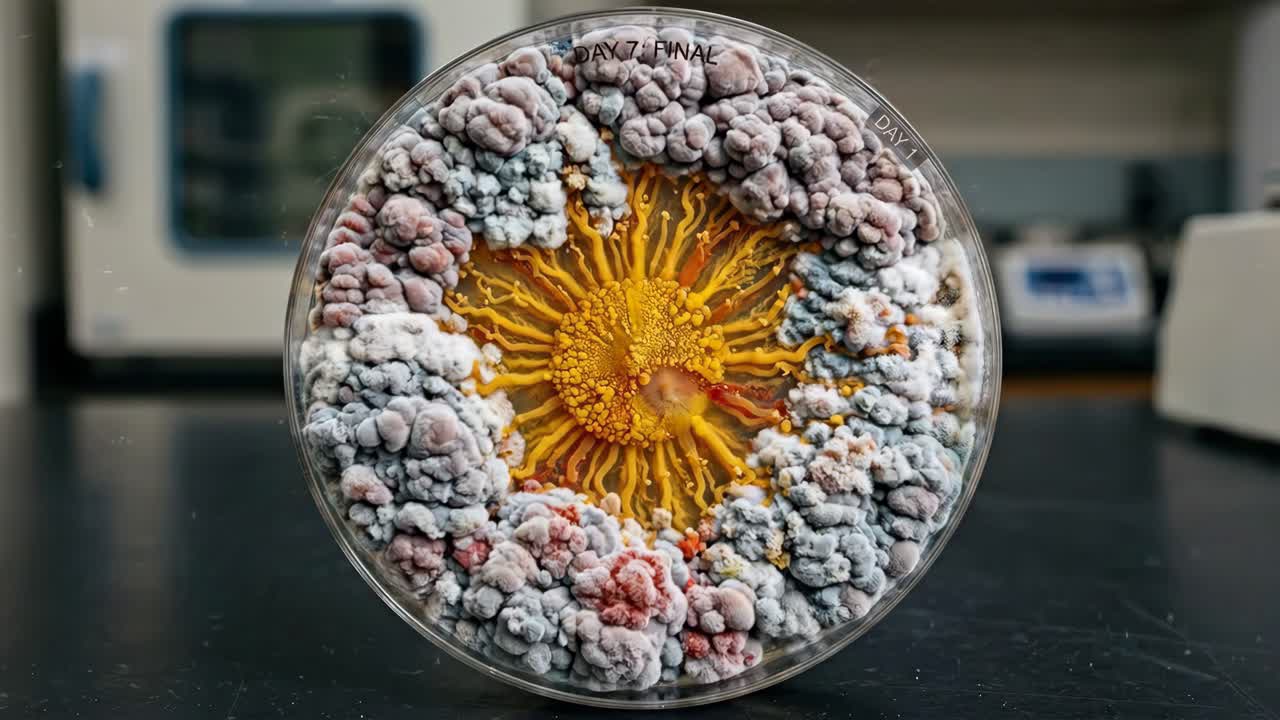 Timelapse di muffe e funghi che crescono in una capsula di Petri