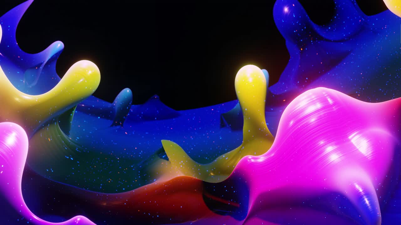 4k에서 액체 그라디언트 무지개 색의 부드러운 추상 애니메이션, 추상적인 루프 축제 배경으로 밝은 반이는 페인트 표면, 물방울처럼 표면에 3d 스플래시와 함께 점성 액체에 반이는.
