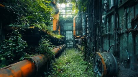 a very old industrial building with lots of pipes and plants