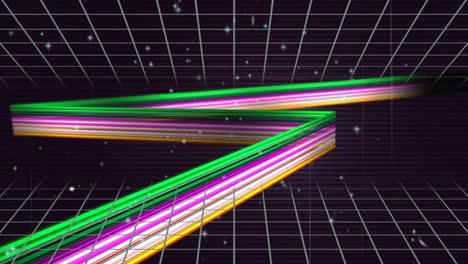 animation of neon lights over grid background