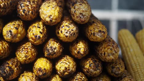 close-up of a stack of grilled corn on the cob