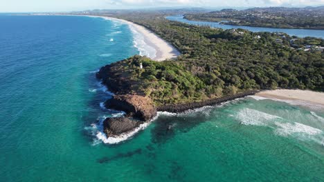 Fingal-Headland--Tasman-Sea---New-South-Wales--NSW---Australia---Rotating-Aerial-Shot