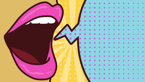 open mouth with pink lips and comic-style speech bubble animation