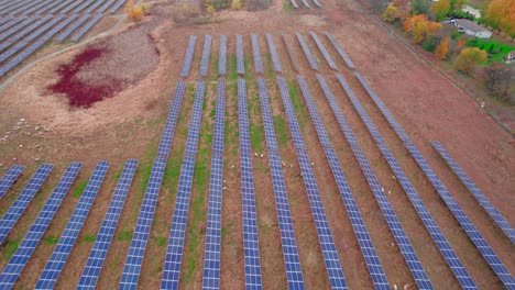 flying over big structure of solar panels, atwater, mn, usa