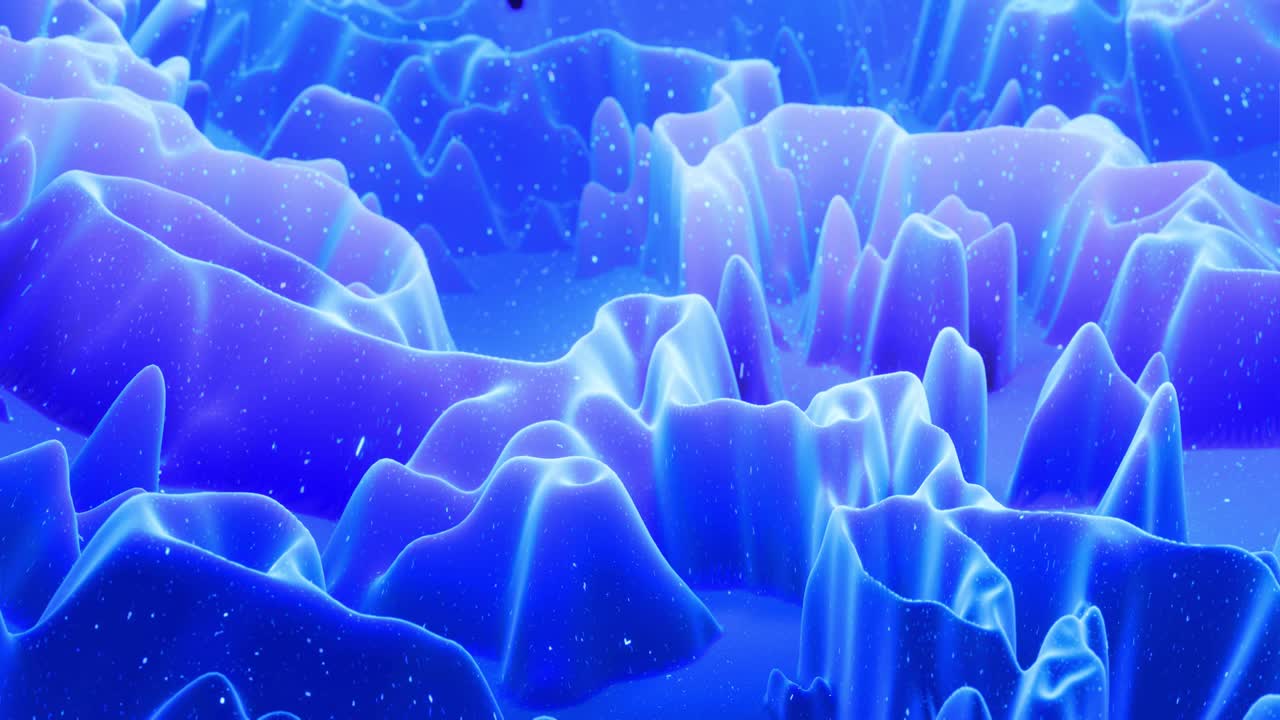 부드러운 파란색 매트 재료의 추상적인 파동, 가운 내부 반임과 모핑 표면에 반이는, 풍경이나 지형과 같은 추상적인 기하학 표면, 3d 노이즈를 추출하거나 이동시키기.