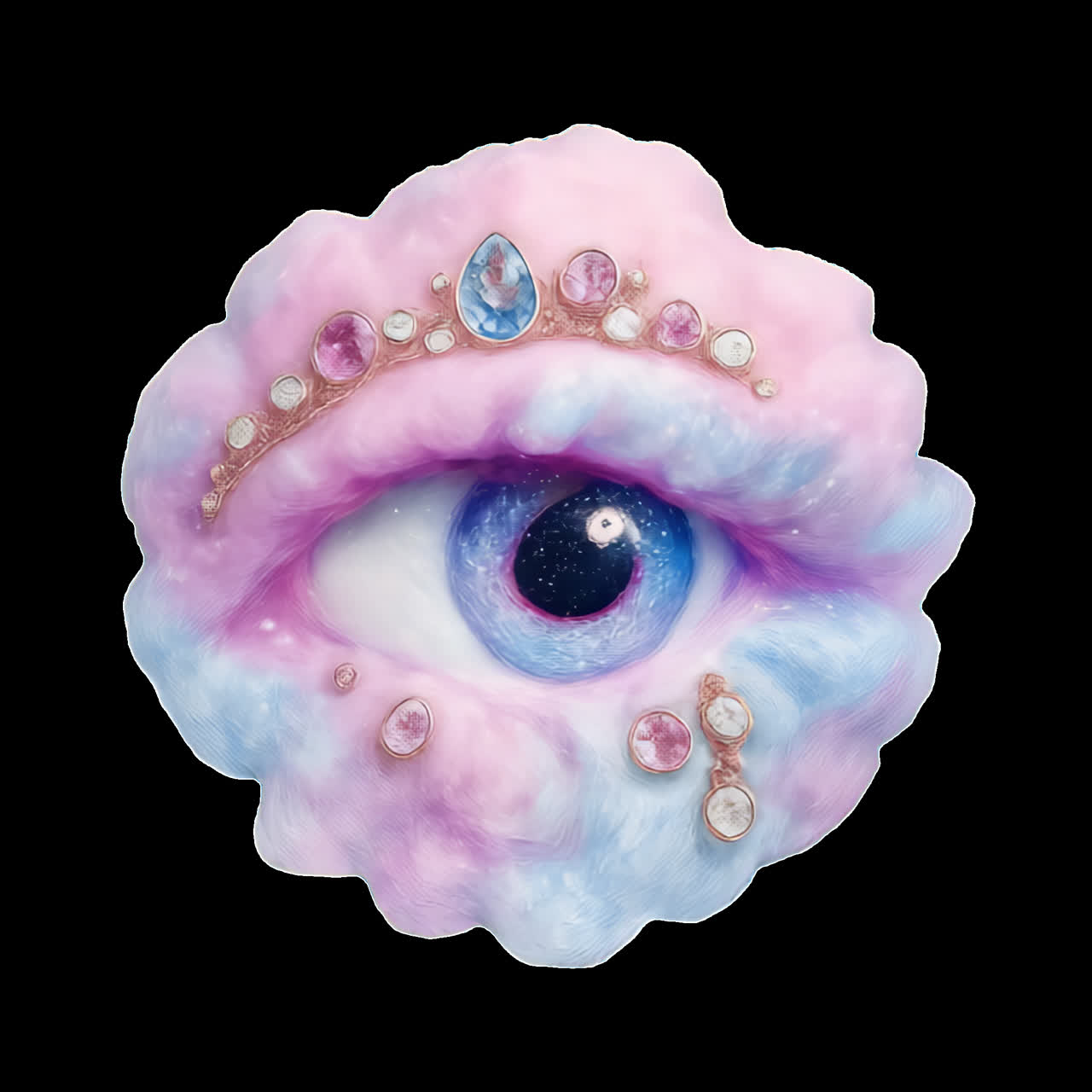 Surreal eye with pastel clouds animation isolated asset, transparent 4K video, alpha channel, ProRes