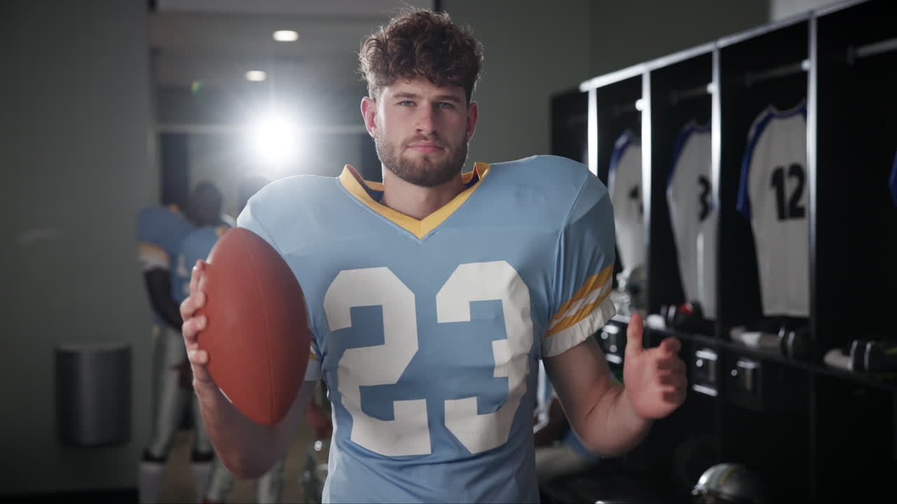 Football player in locker room