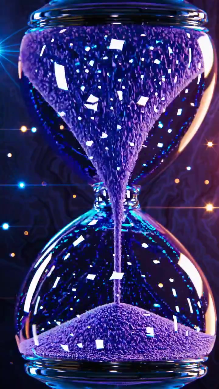 Abstract Hourglass with Shifting Gold and Purple Sand