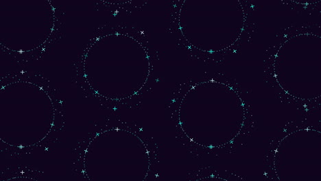 encantador cielo nocturno estrellas verdes y círculos bailan en el lienzo oscuro