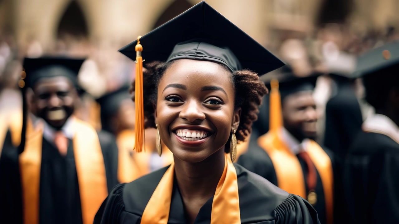 Joyful African American Graduate Smiling in Cap and Gown