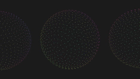 tres círculos en espiral sobre un fondo negro con puntos variables