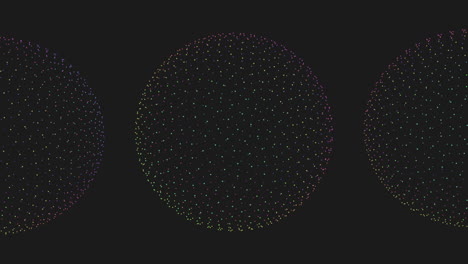 three spiraling circles on black background with varying dots