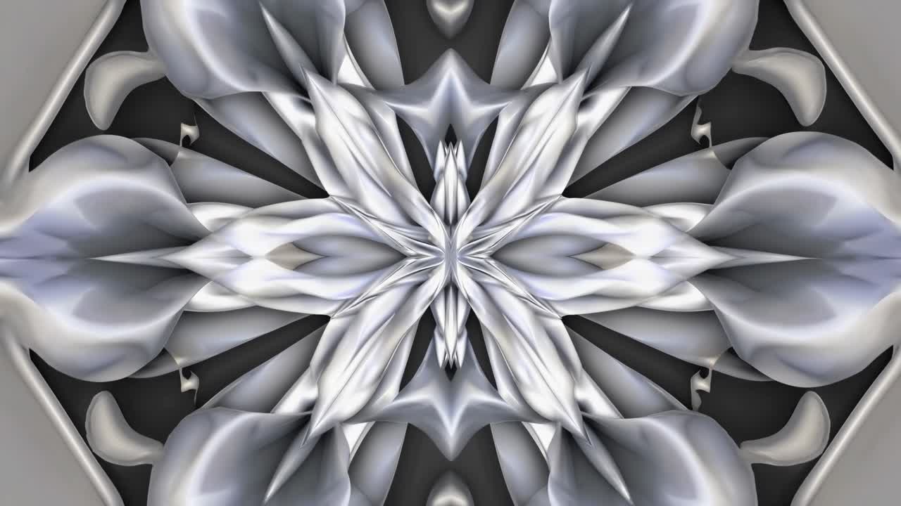 Motivo floreale astratto argento e bianco con design simmetrico.