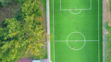 aerial top down view of soccer football field