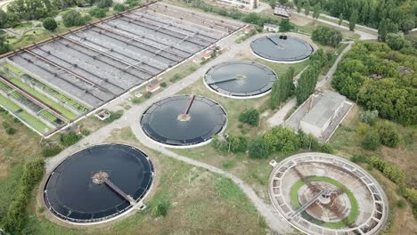 wide aerial of water purification circle, clean drinking water.