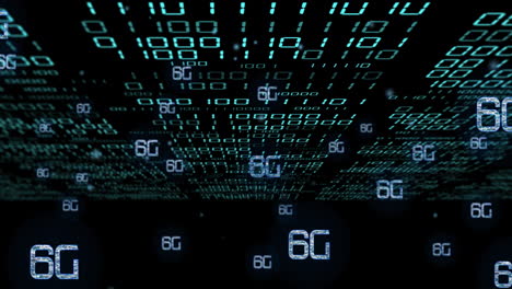 6g text and binary coding, futuristic data processing animation