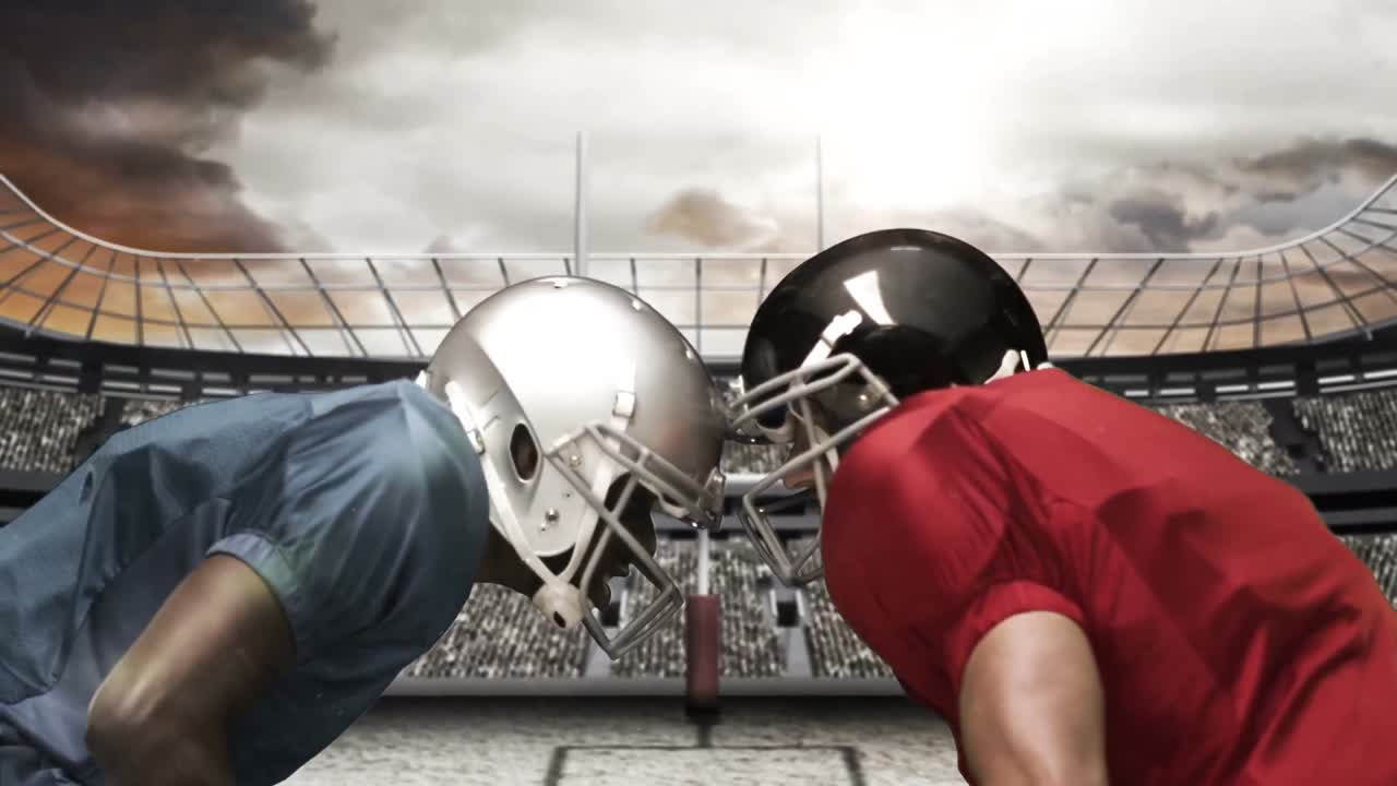 진지 한 미국 축구 선수 들 이 서로 를 바라보고 있다