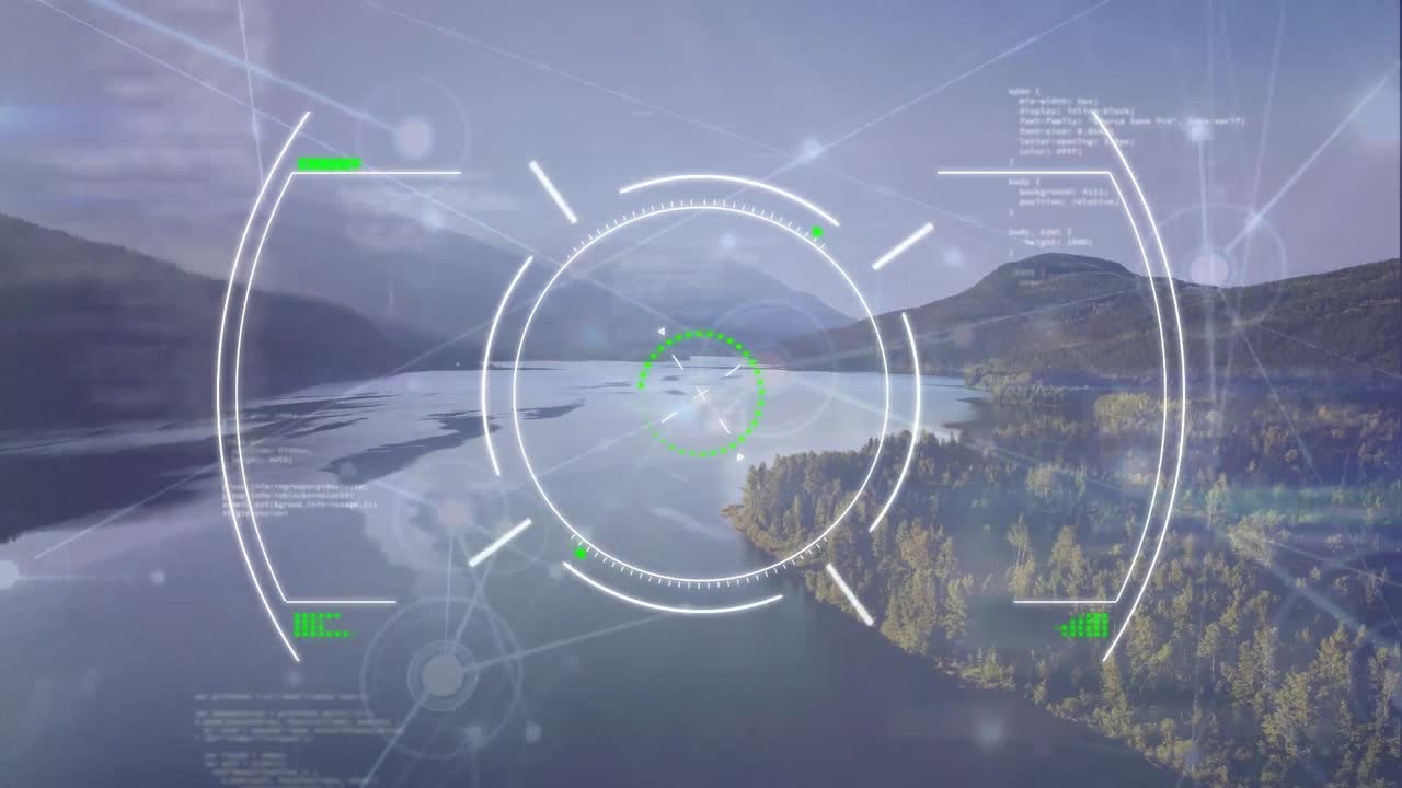 animación del escaneo del alcance y el procesamiento de datos sobre el paisaje