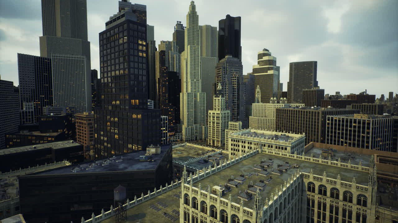 Skyscraper skyline view over urban city with historical architecture