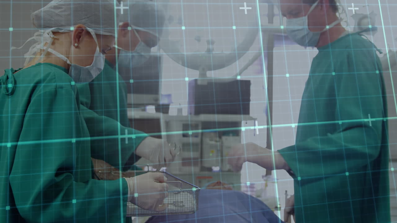 수술 중 백인 의사들에 대한 데이터 처리 애니메이션