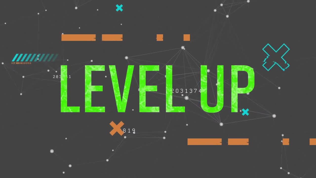 Animation of level up text over shapes