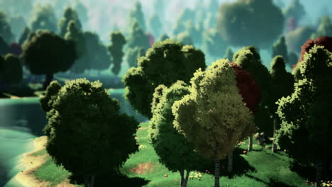 paisaje de dibujos animados con colinas y bosques