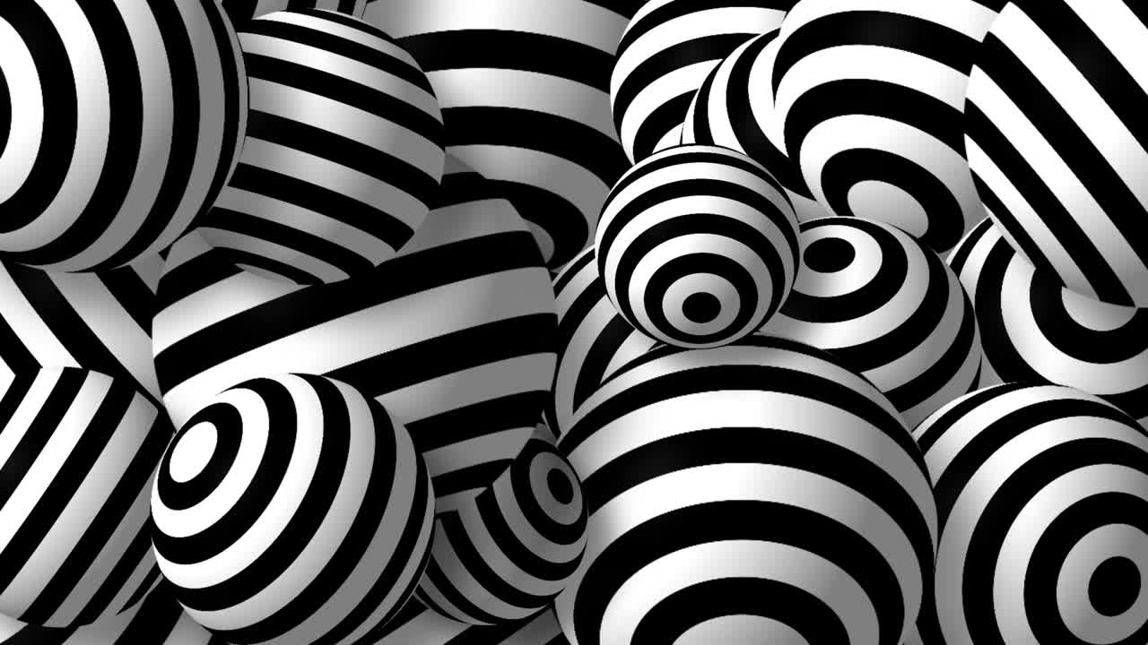 검은색과 색의 회전하는 줄무 공 루프 가능한 운동 배경