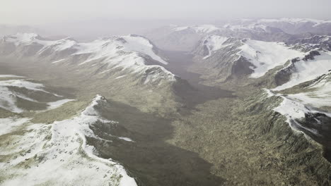 majestic mountain landscape with snow capped peaks and rocky valleys