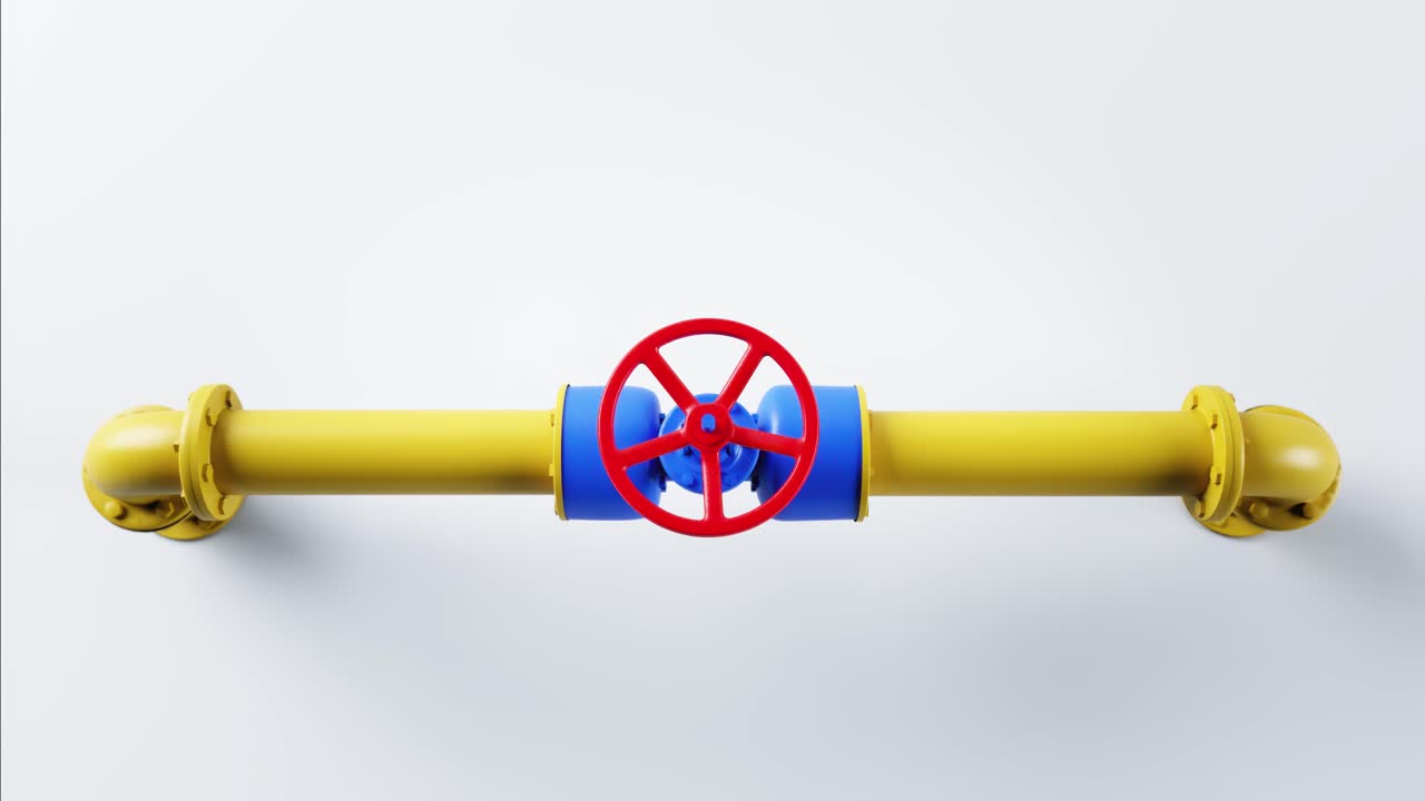 Industrial Yellow Pipe with Rotating Red Valve
